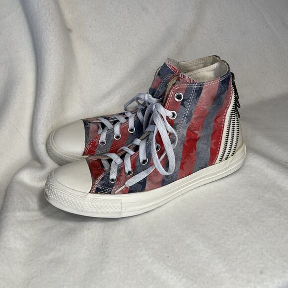Converse American Flag Hi Top Red White Blue Stars Stripes Zippers US M-8/W10 - Picture 2 of 7